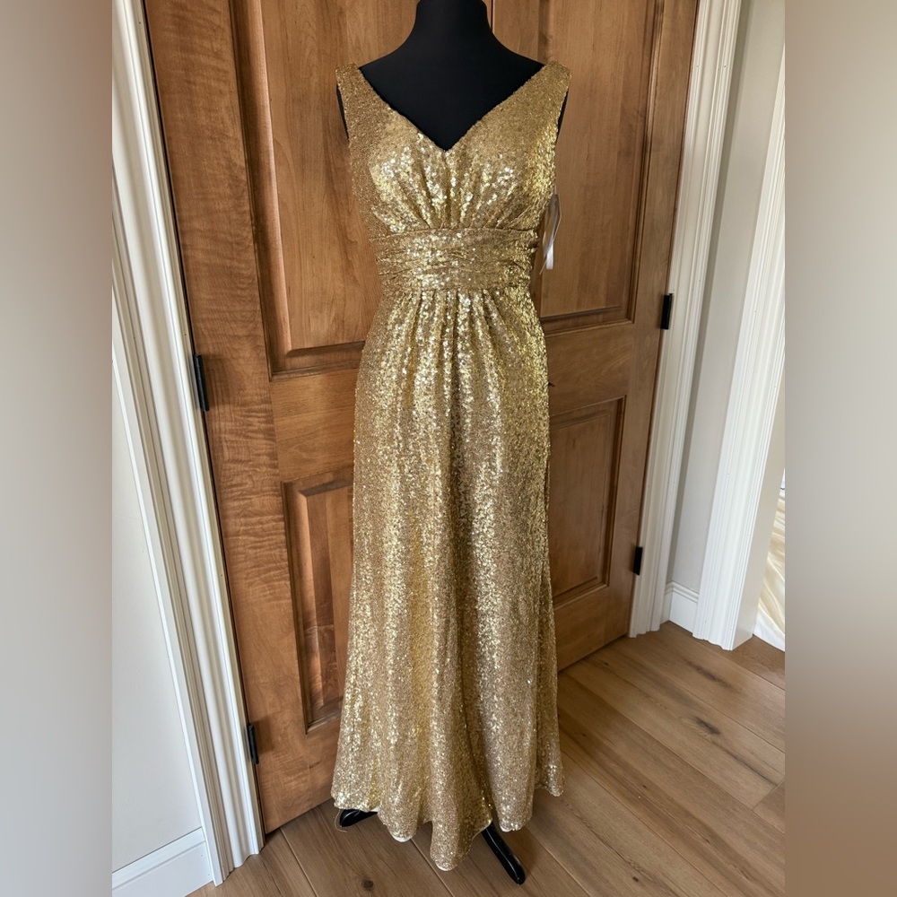 Christina Wu Gold Sequin Evening Gown